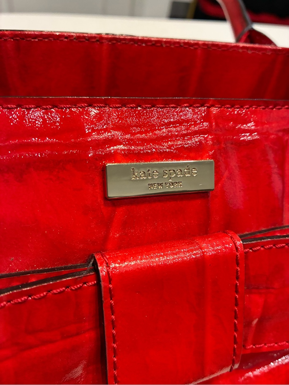 Kate Spade Beautiful Red Croc-Embossed Patent Leather Handbag